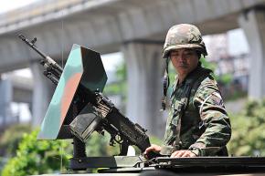 Thai soldiers in the streets of downtown Bangkok in April