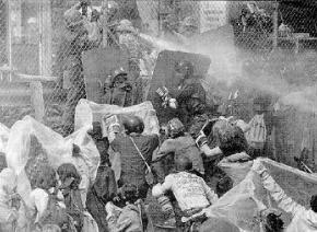 A confrontation during the protests at the Seabrook nuclear power plant