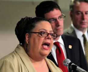 CTU President Karen Lewis (left) and Vice President Jesse Sharkey (center)