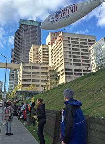 Seattle activists floated a balloon to send their message against the New Jim Crow